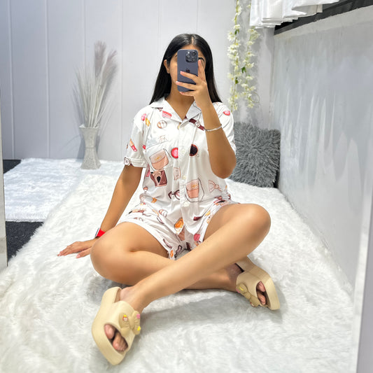 Women Night Suit Silk Blend | 3-Piece Shirt, Pajama & Shorts Nightwear Set for Women (M–XXL)