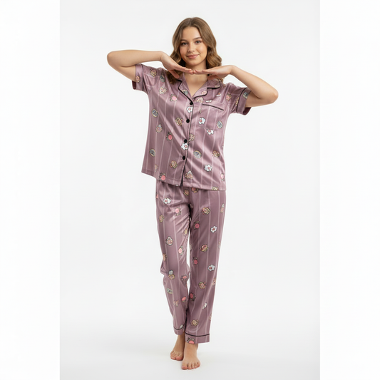 Girls Night Dress Silk Blend | Cute Printed Shirt & Pajama Night Suit for Girls (4–14 Years)
