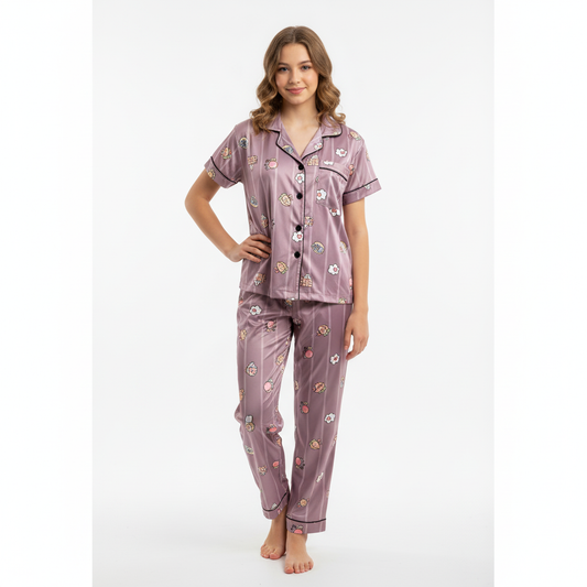 Girls Night Dress Silk Blend | Cute Printed Shirt & Pajama Night Suit for Girls (4–14 Years)