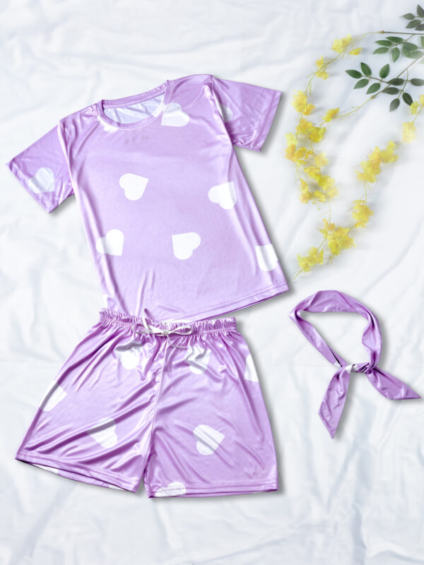 Heart print t-shirt+Shorts+scarf