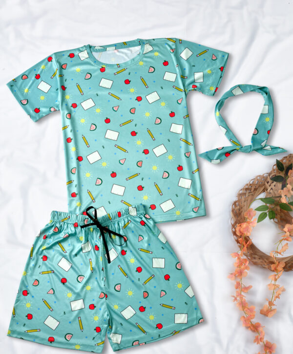 Women's soft combo of Printed T-shirt, Short and Scarf