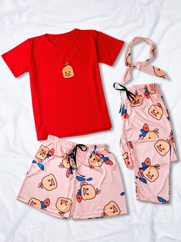 Tweety Printed piping night suit combo of T-Shirt, Pajamas, Shorts & Scarf