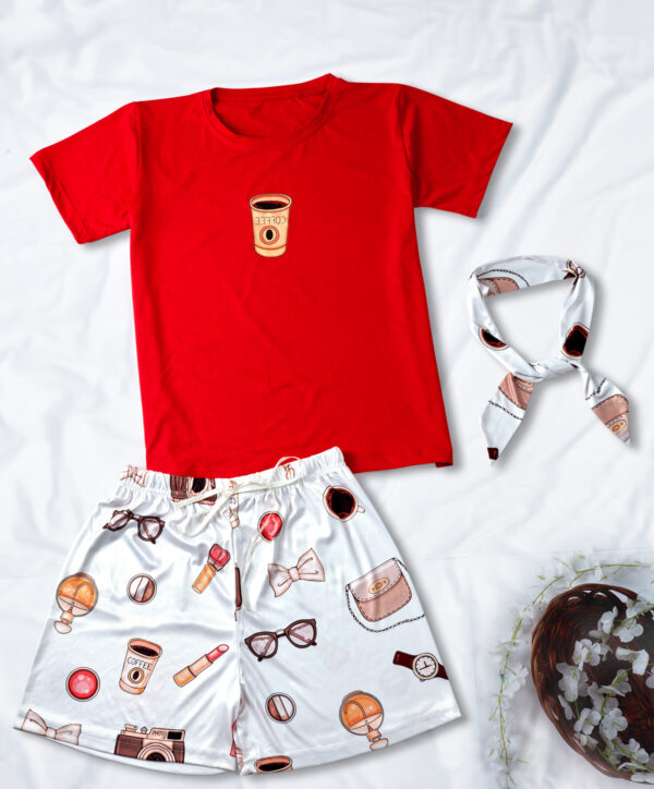 night suit combo of T-Shirt, Shorts & Scarf