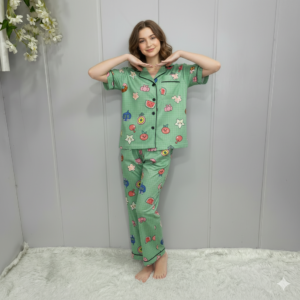 Girls Night Dress Silk Blend | Cartoon & Fruit Printed Shirt & Pajama Night Suit for Girls (4–14 Years)