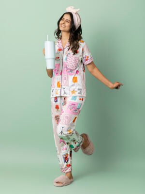 Women's Main Character Energy Graphic Night Suit | Silk Blend Shirt & Pajama Set